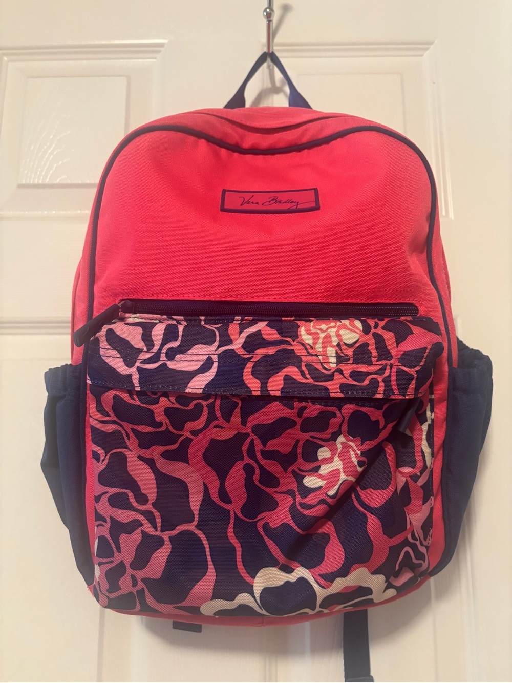 Vera Bradley Coral and Navy Pink Pattern Backpack